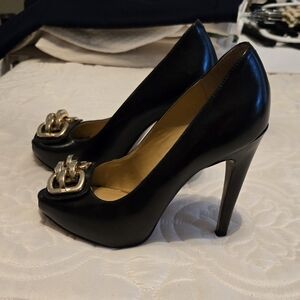 Nine West Black and Gold Stiletto Heels